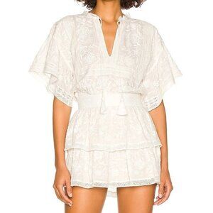 alice + olivia tabitha blouse lace flounce embroidered lined tassels size small